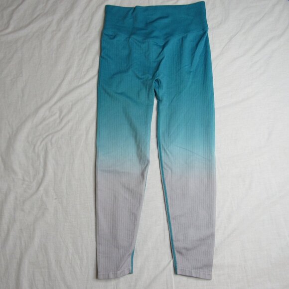 Victoria's Secret PINK Active Teal Ombre Ribbed Seamless Tights Women's M Medium - Picture 2 of 4
